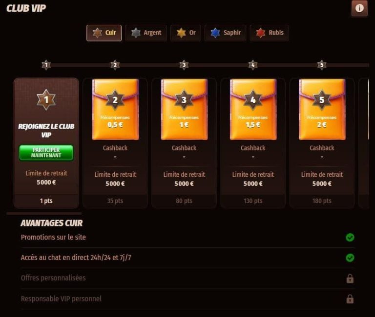 WestAce Casino programme VIP