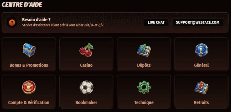 WestAce Casino support client